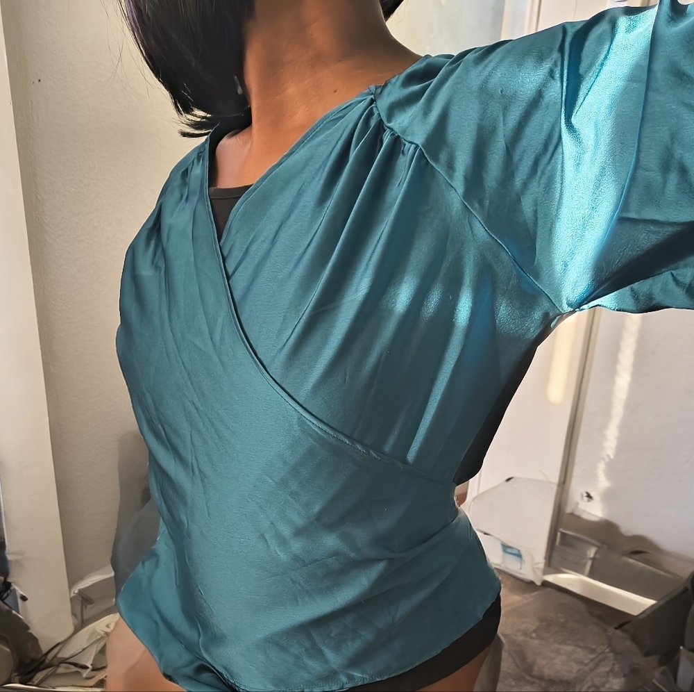 Elegant Teal Wrap Top